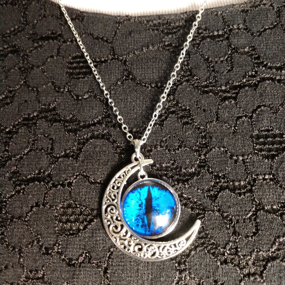 Dragon eye crescent moon necklace